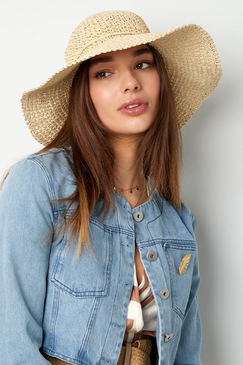 Crochet hoed met strik - beige