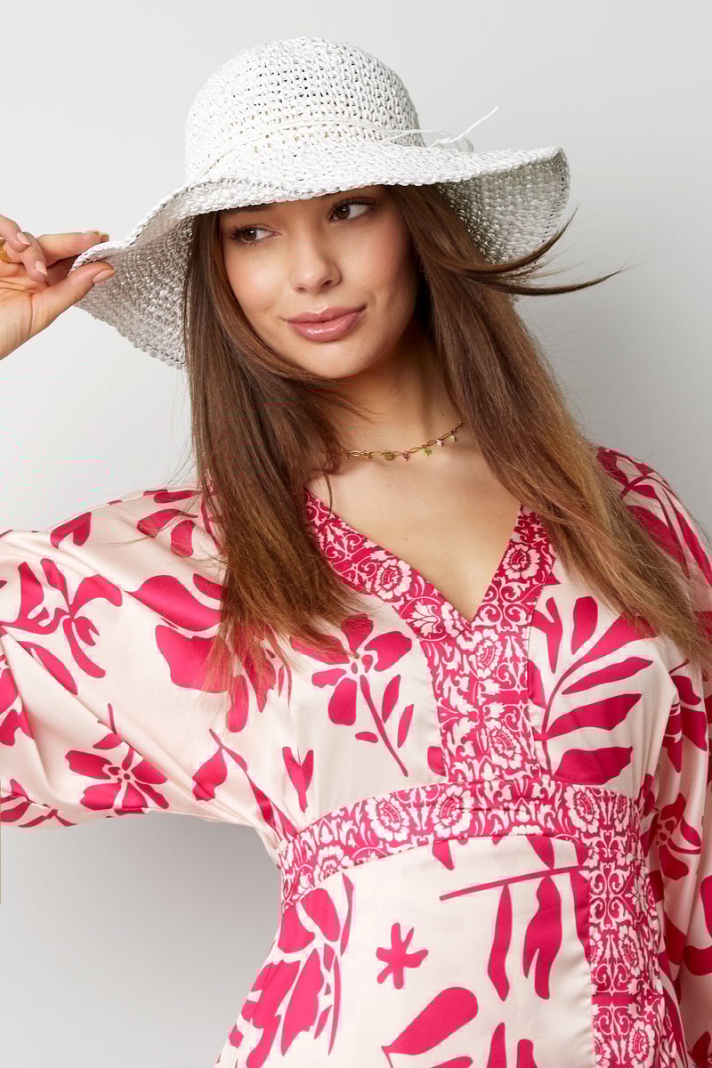 Crochet hoed met strik - beige