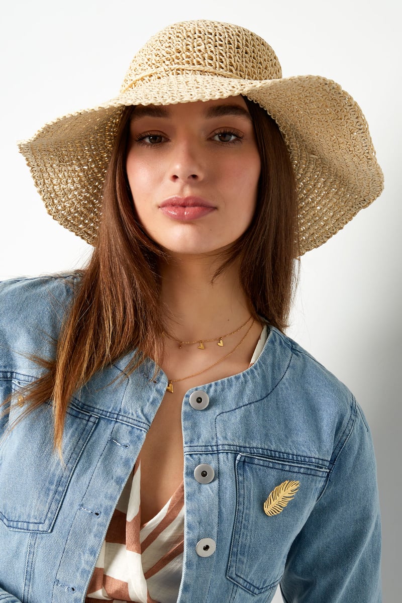 Crochet hoed met strik - beige