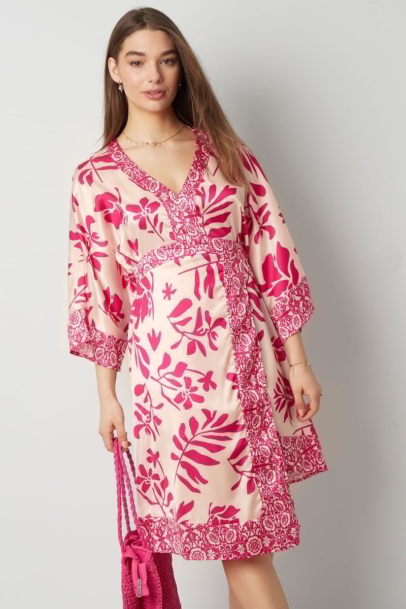 Midi-jurk met fleurige print - fuchsia