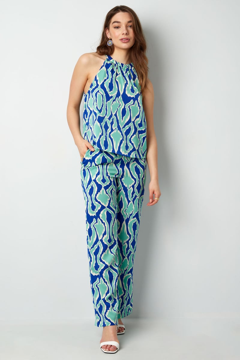 Kleurrijke haltertop met print - oranje/roze 