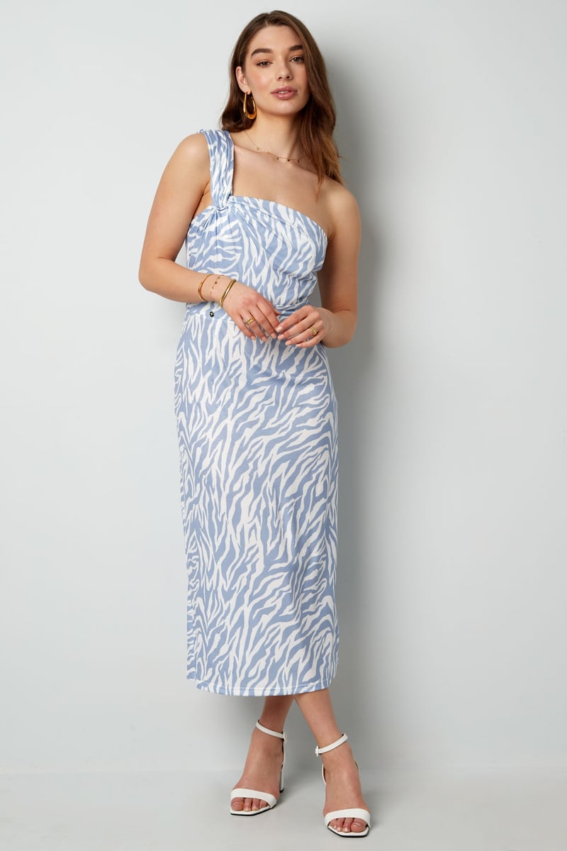 One shoulder zebra jurk - zwart