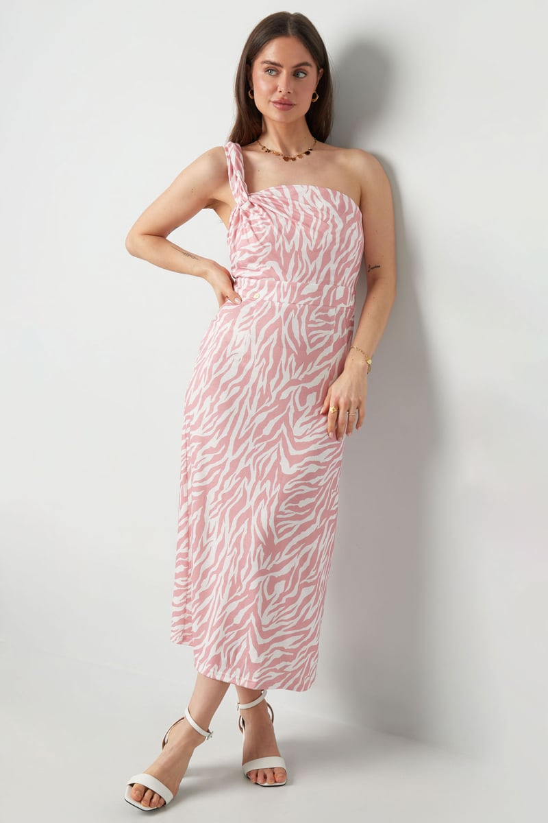 One shoulder zebra jurk - zwart