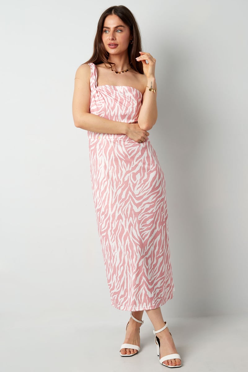 One shoulder zebra jurk - zwart