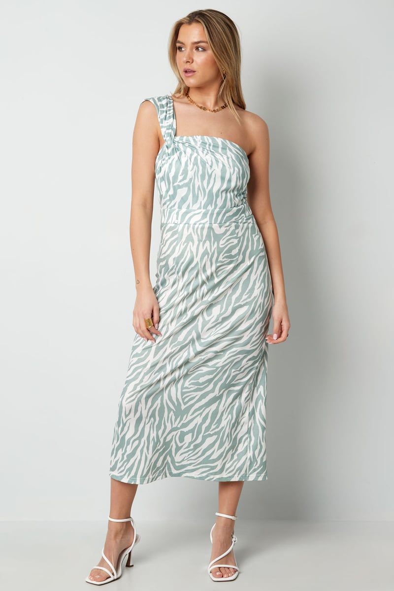 One shoulder zebra jurk - zwart