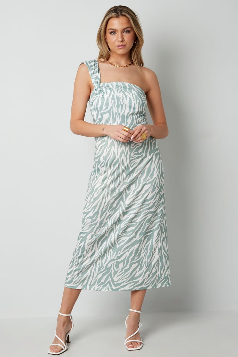 One shoulder zebra jurk - zwart