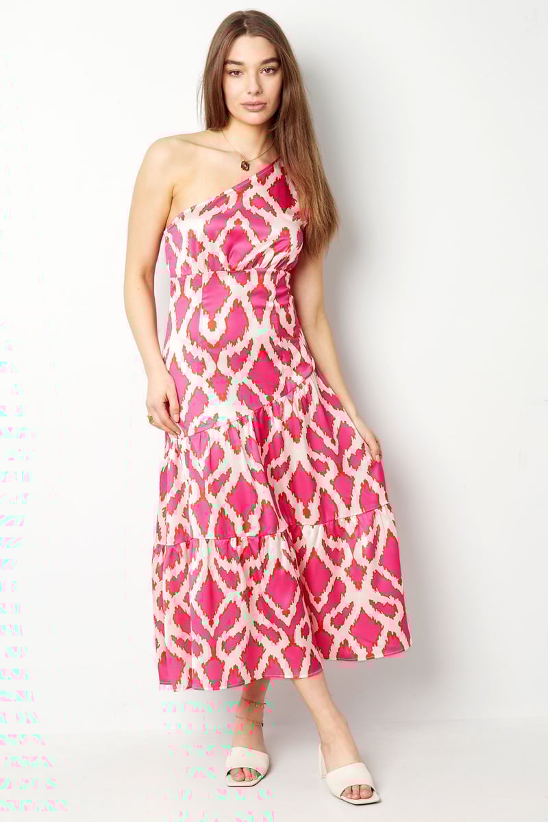 One-shoulder jurk tropical bliss - fuchsia