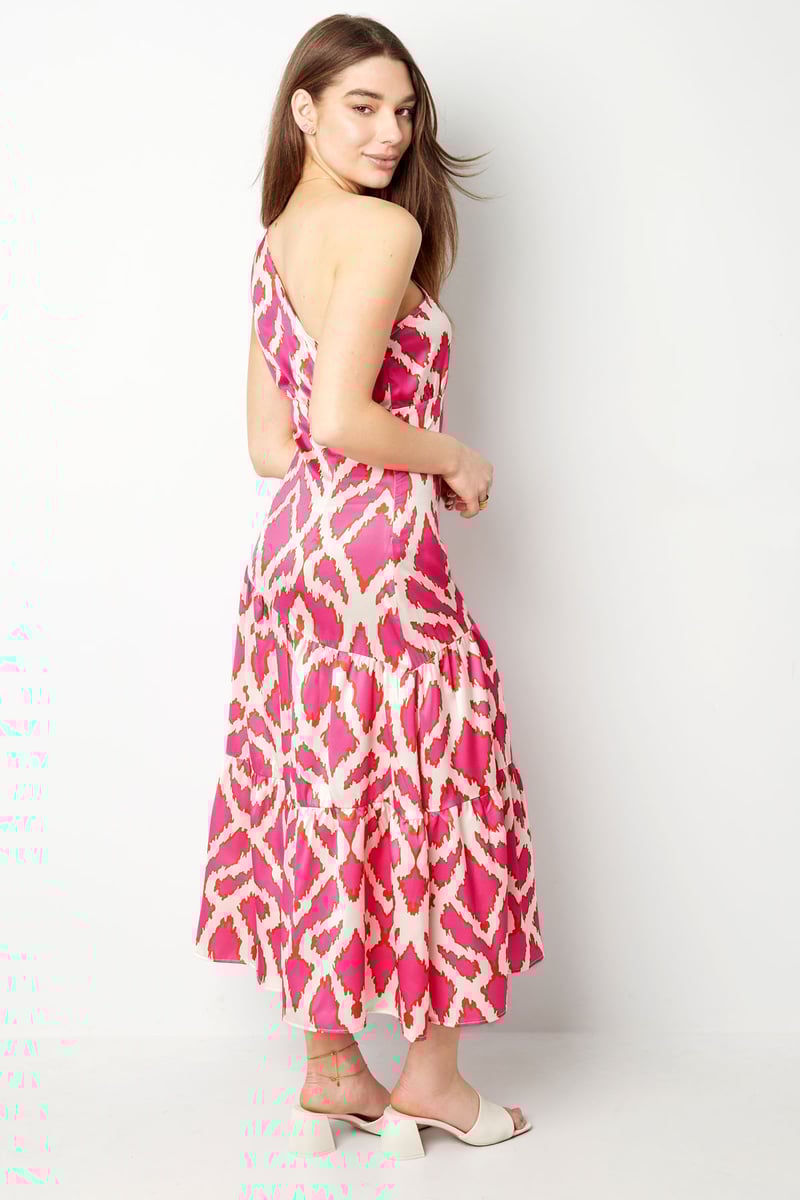 One-shoulder jurk tropical bliss - fuchsia