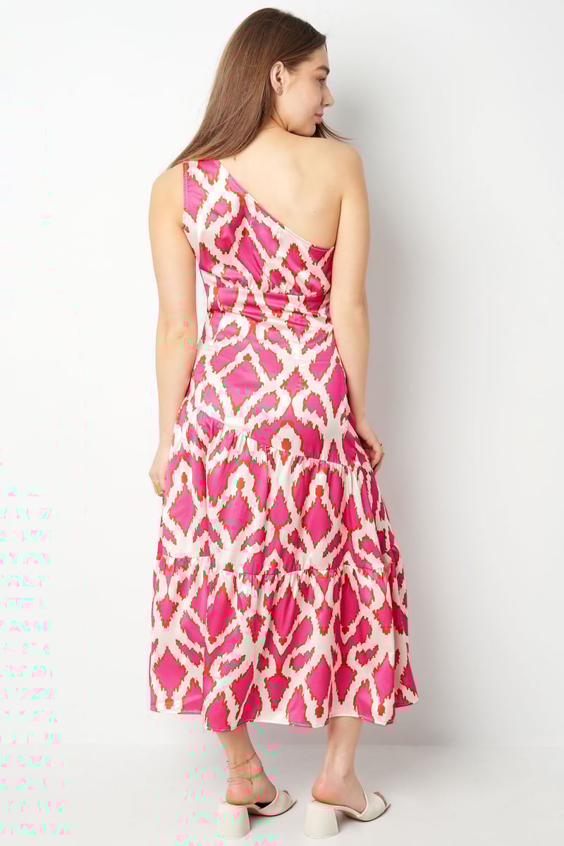 One-shoulder jurk tropical bliss - fuchsia
