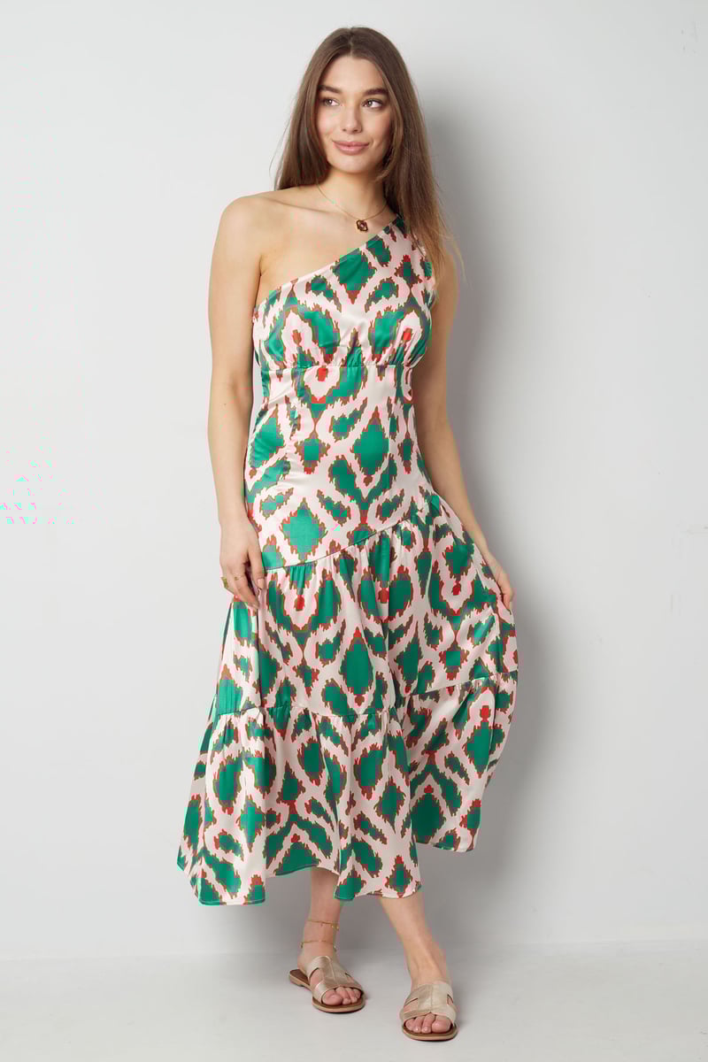 One-shoulder jurk tropical bliss - fuchsia