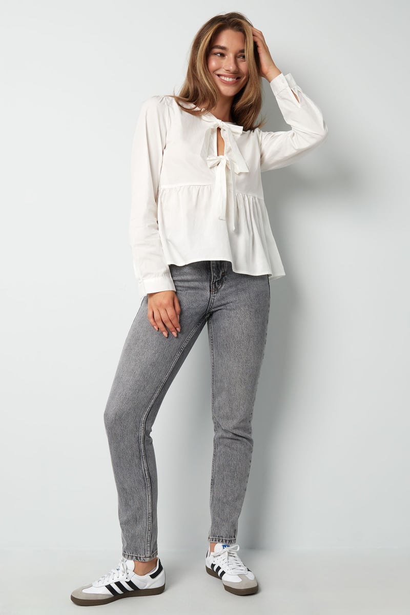 Longsleeve peplum top met strikjes - beige