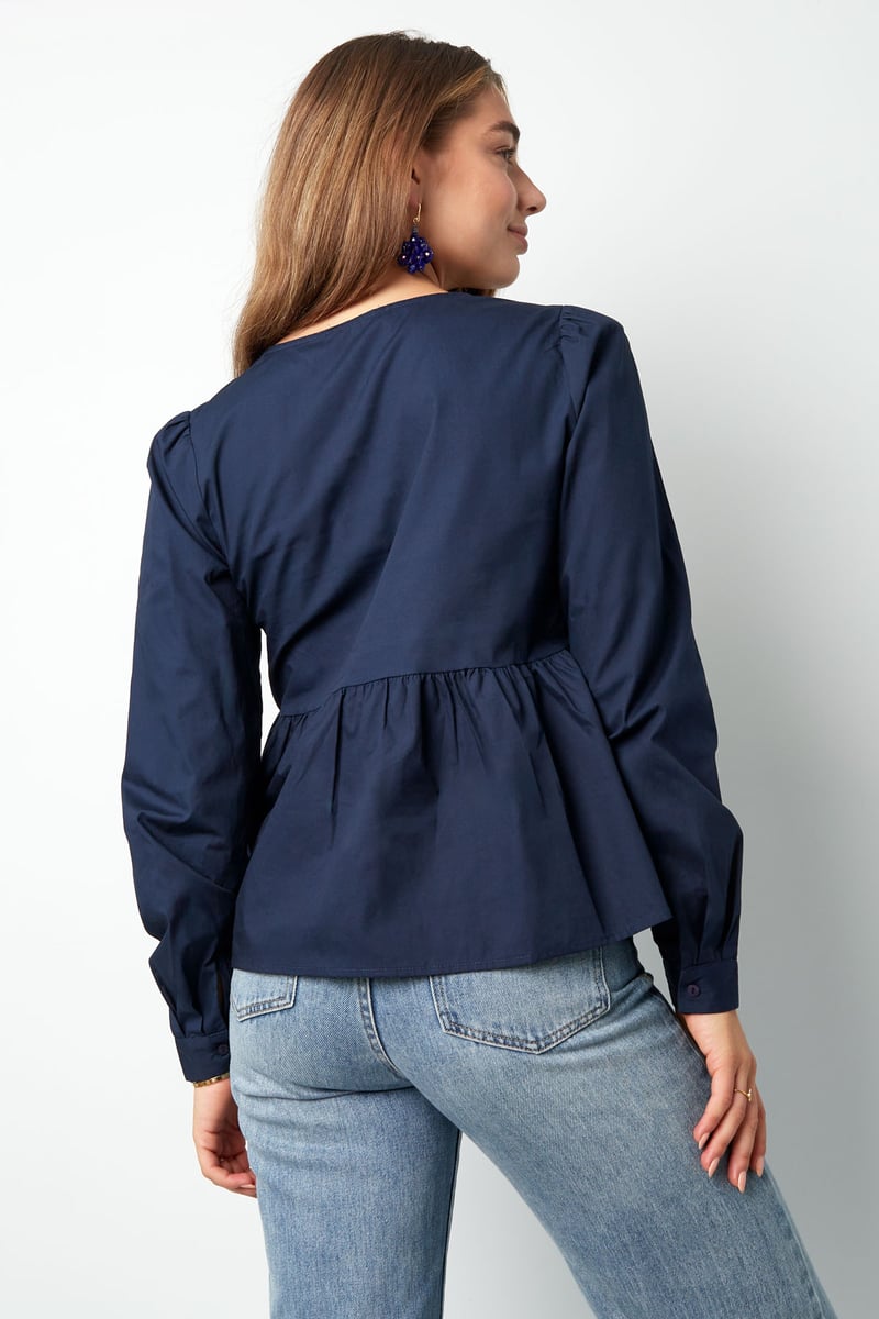 Longsleeve peplum top met strikjes - beige