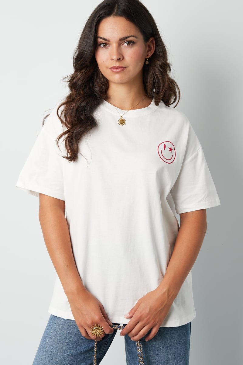 T-shirt happy life smiley - grijs