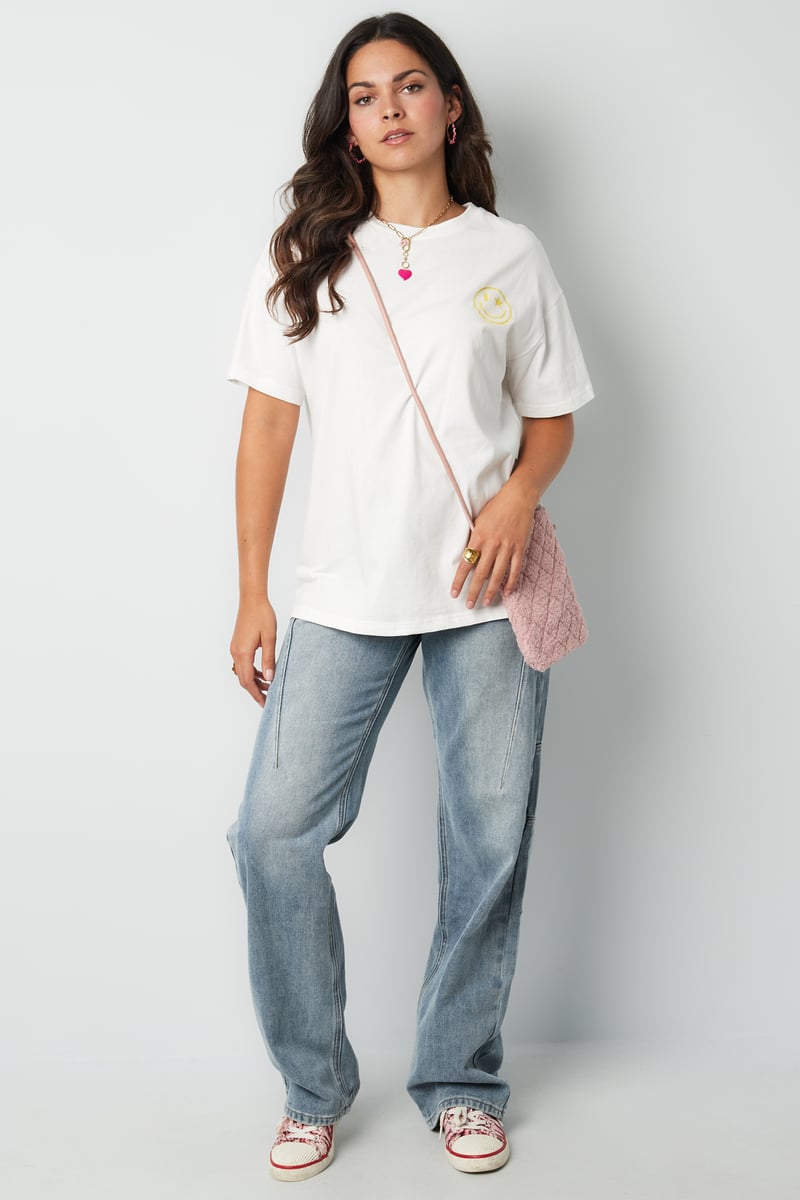 T-shirt happy life smiley - grijs