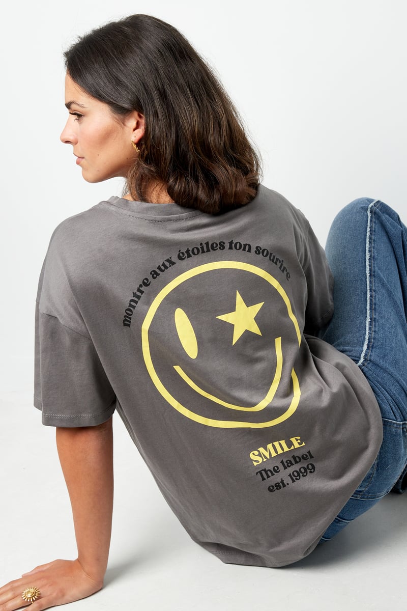 T-shirt happy life smiley - grijs