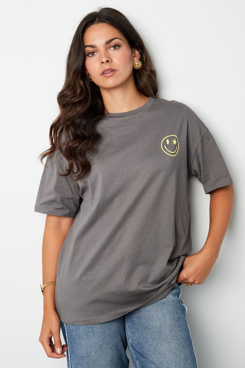 T-shirt happy life smiley - grijs