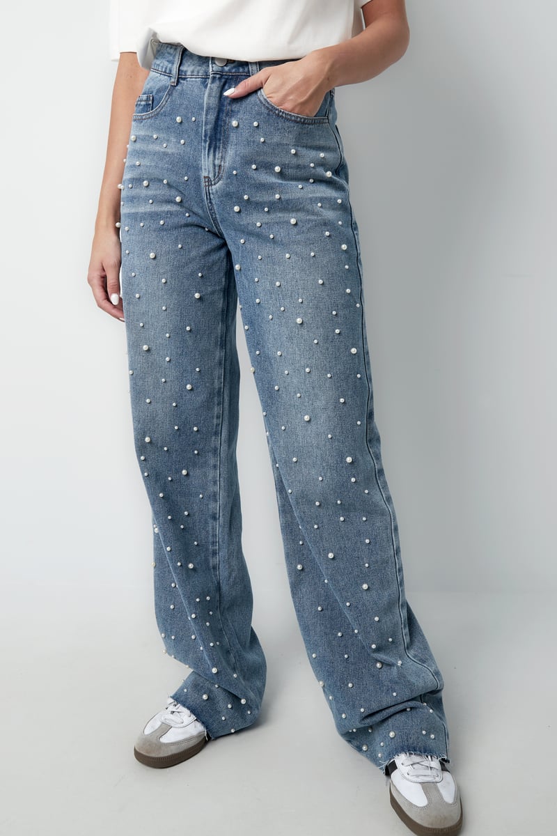 Denim jeans pearl adorement - blauw