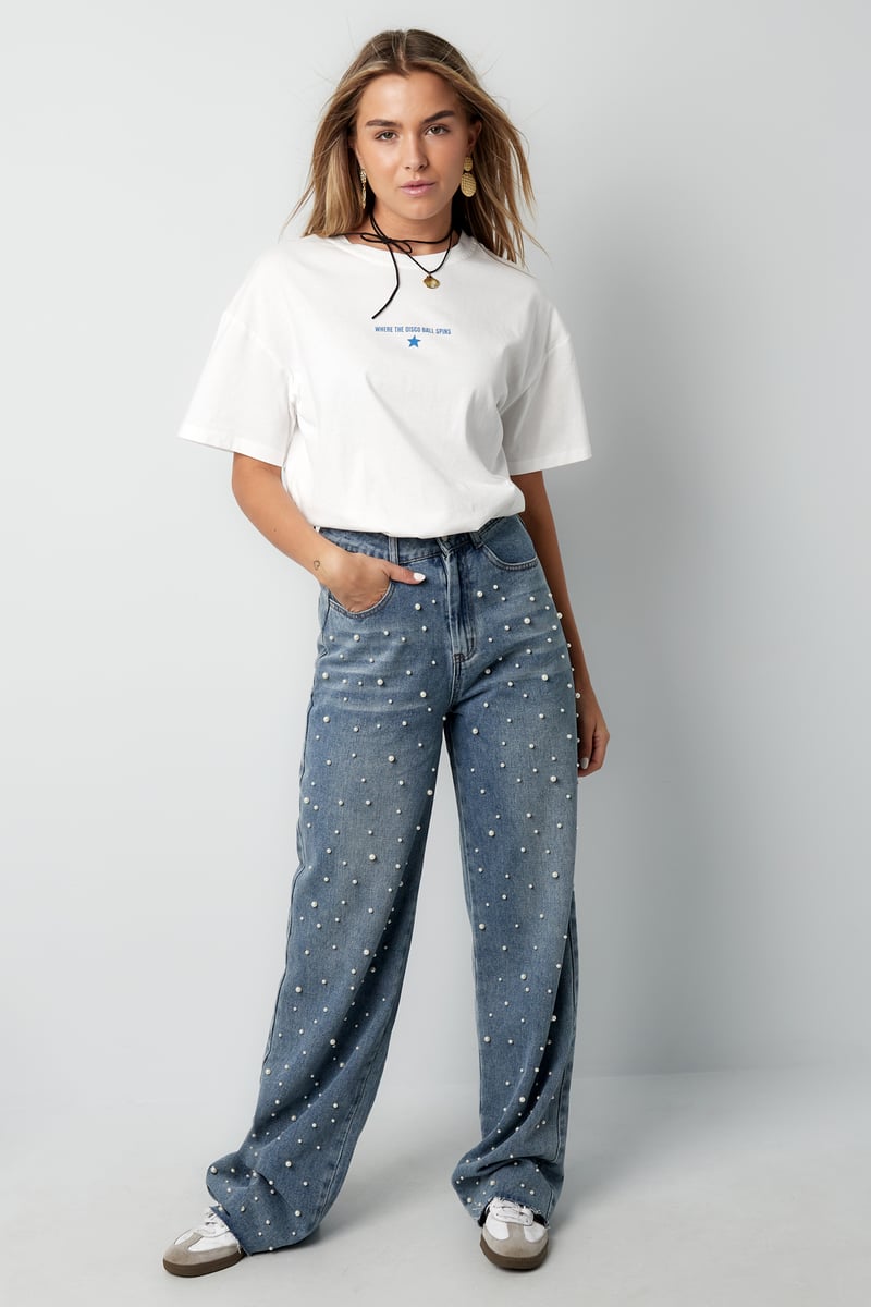 Denim jeans pearl adorement - blauw