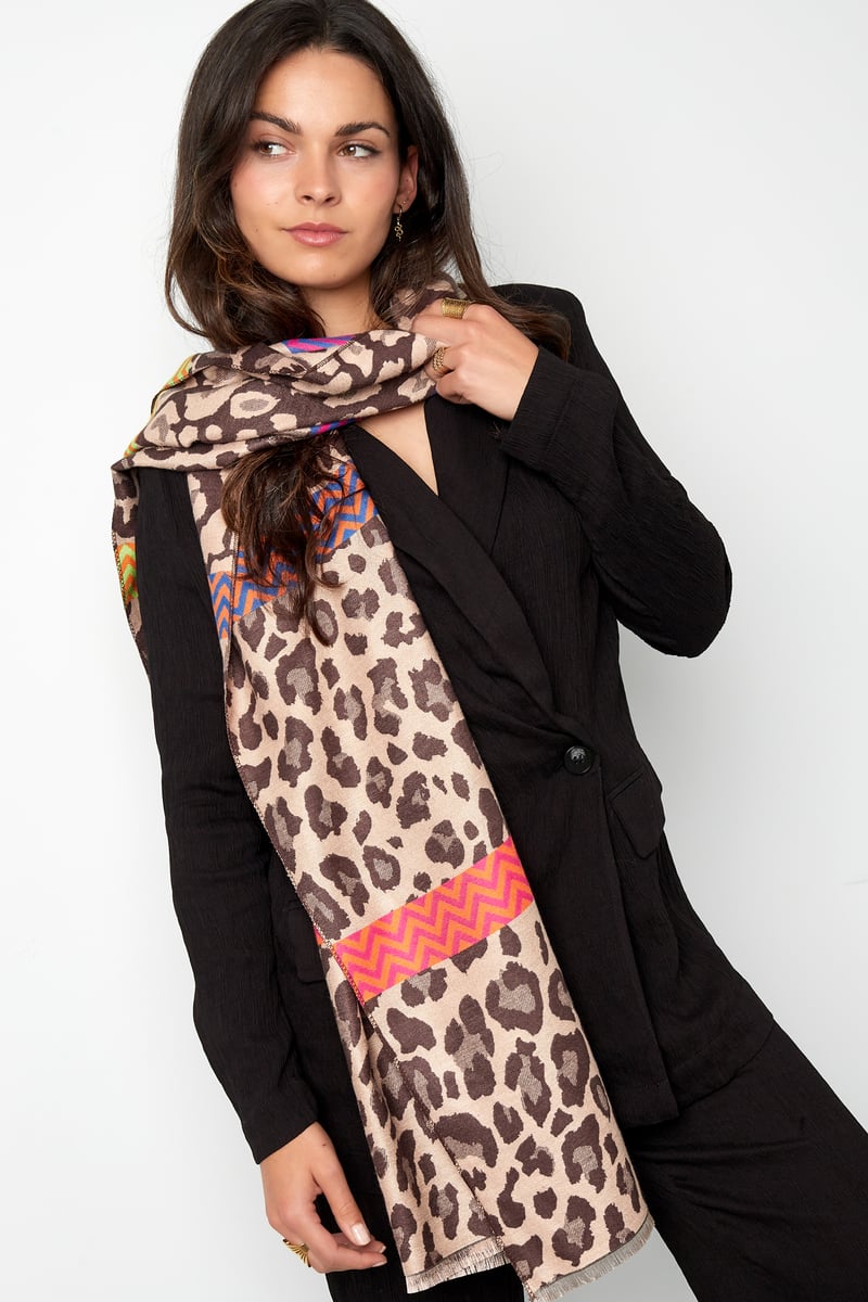 pantersjaal met gekleurde details - beige