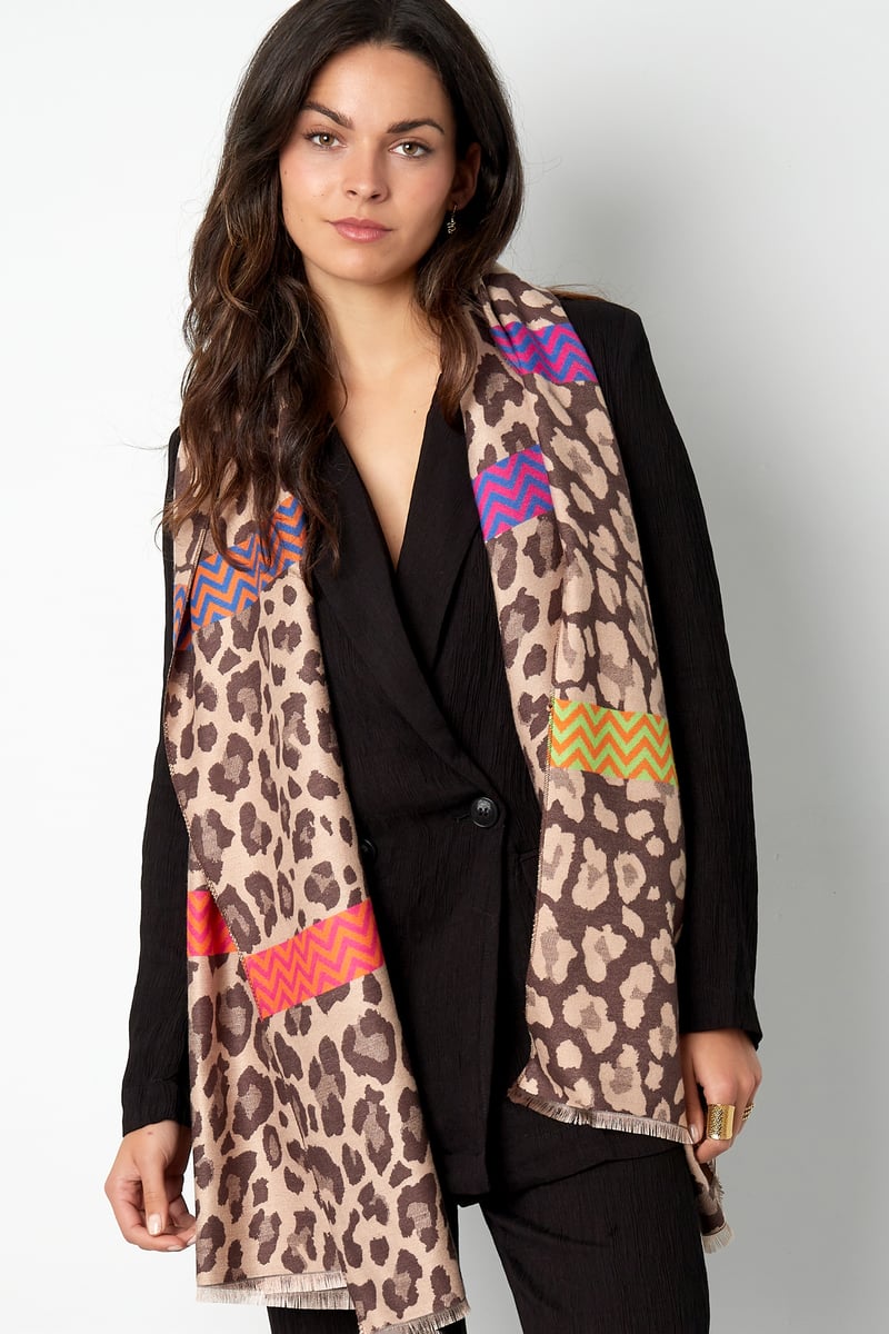 pantersjaal met gekleurde details - beige