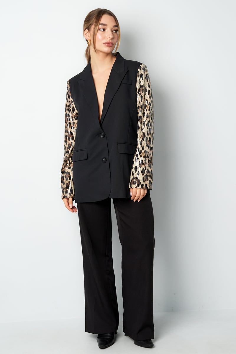 Blazer met panterprint glitter mouw - grijs
