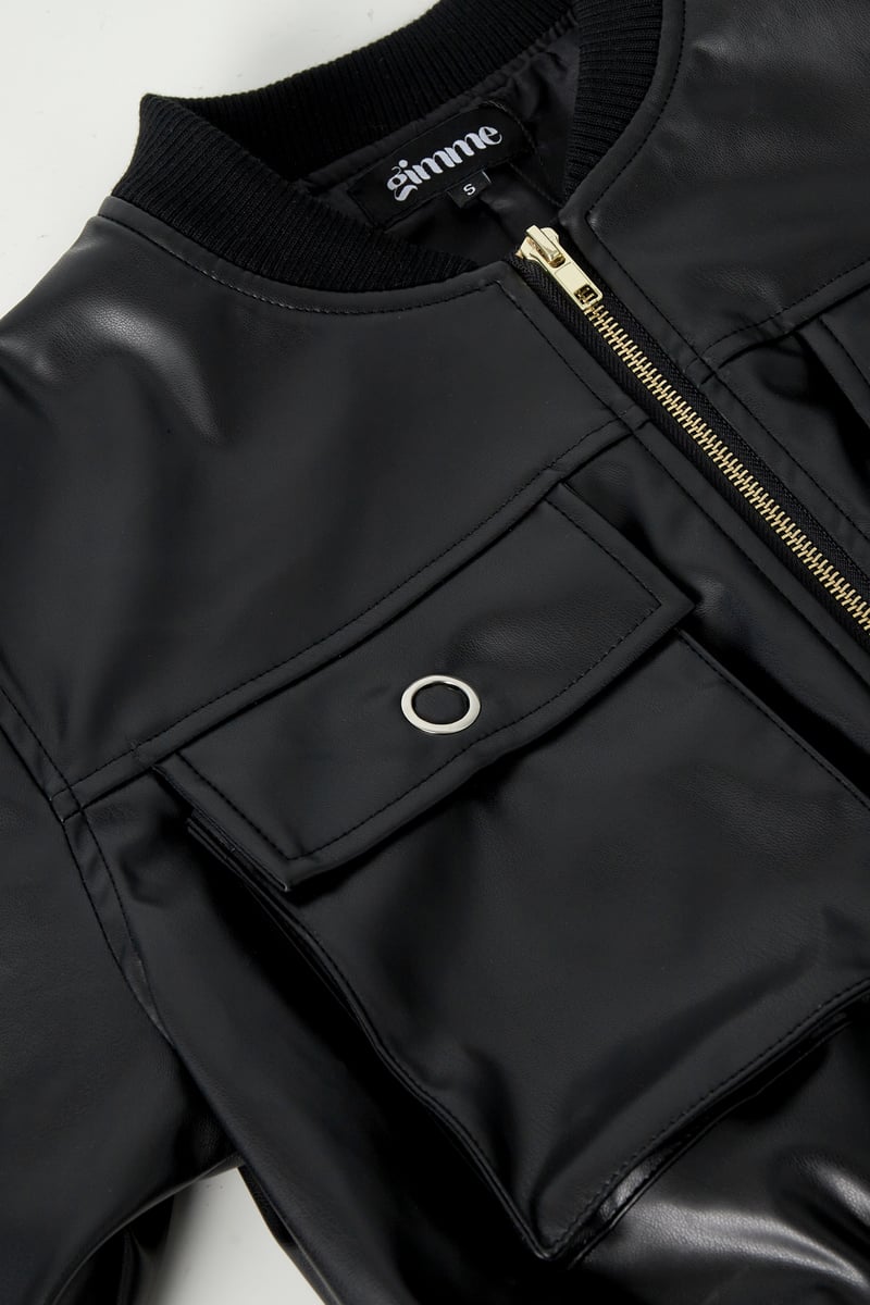 PU biker jas - Zwart