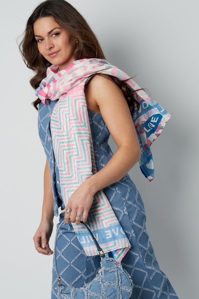 Kleurrijke sjaal wild love - Oranje & roze