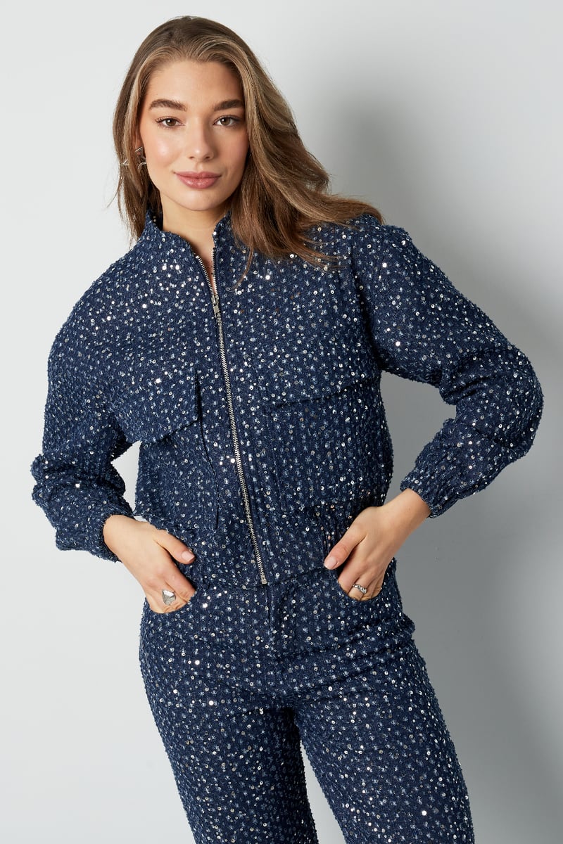 Denim jasje met pailletten - Blauw