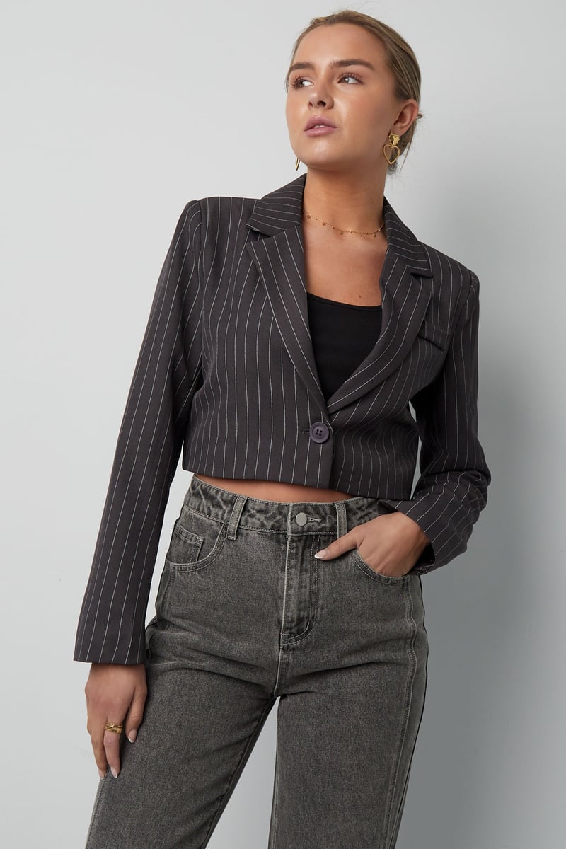 Krijtstreep cropped blazer - Grijs