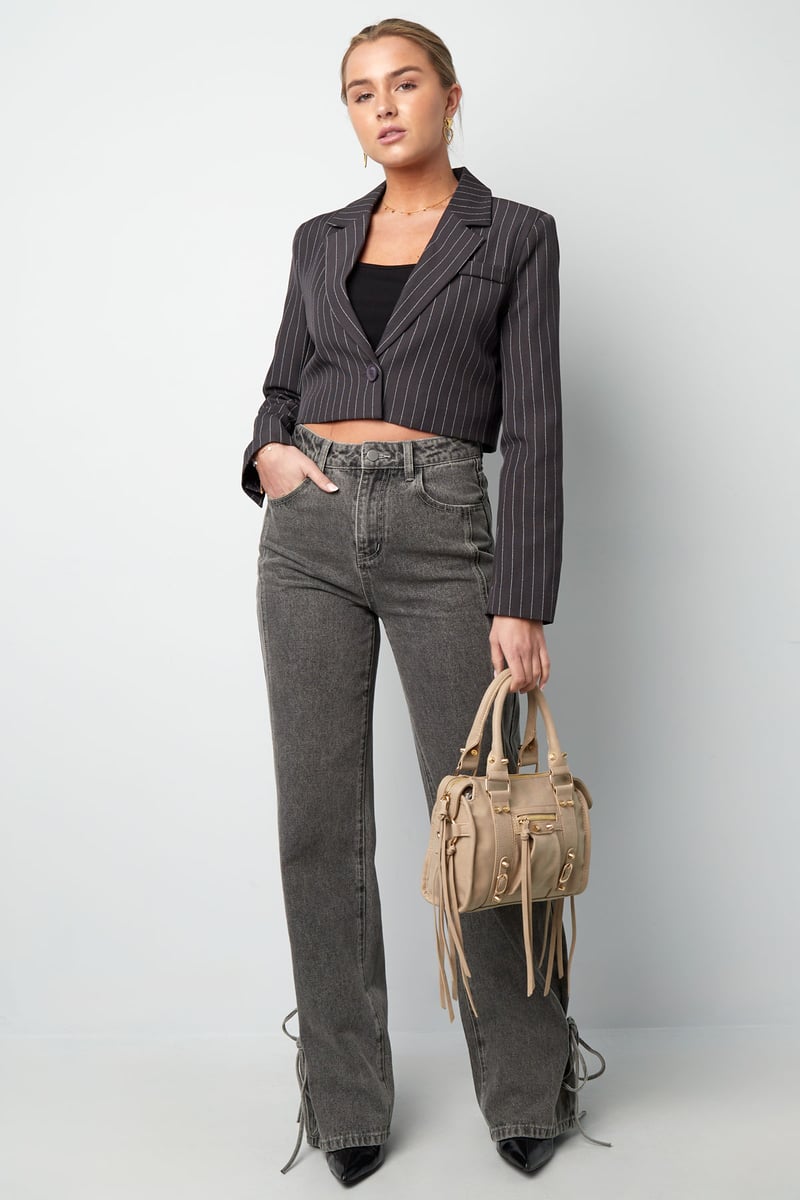 Krijtstreep cropped blazer - Grijs