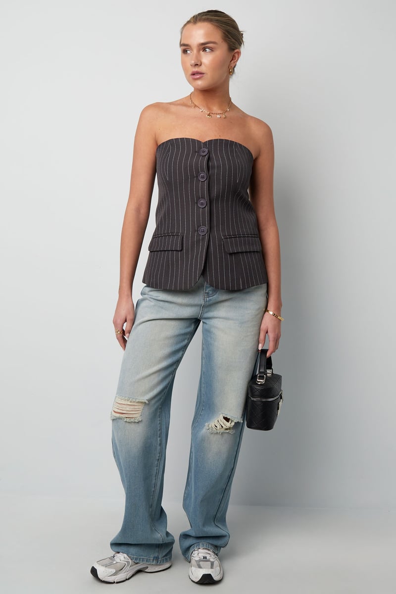 Krijtstreep korset top - Grijs