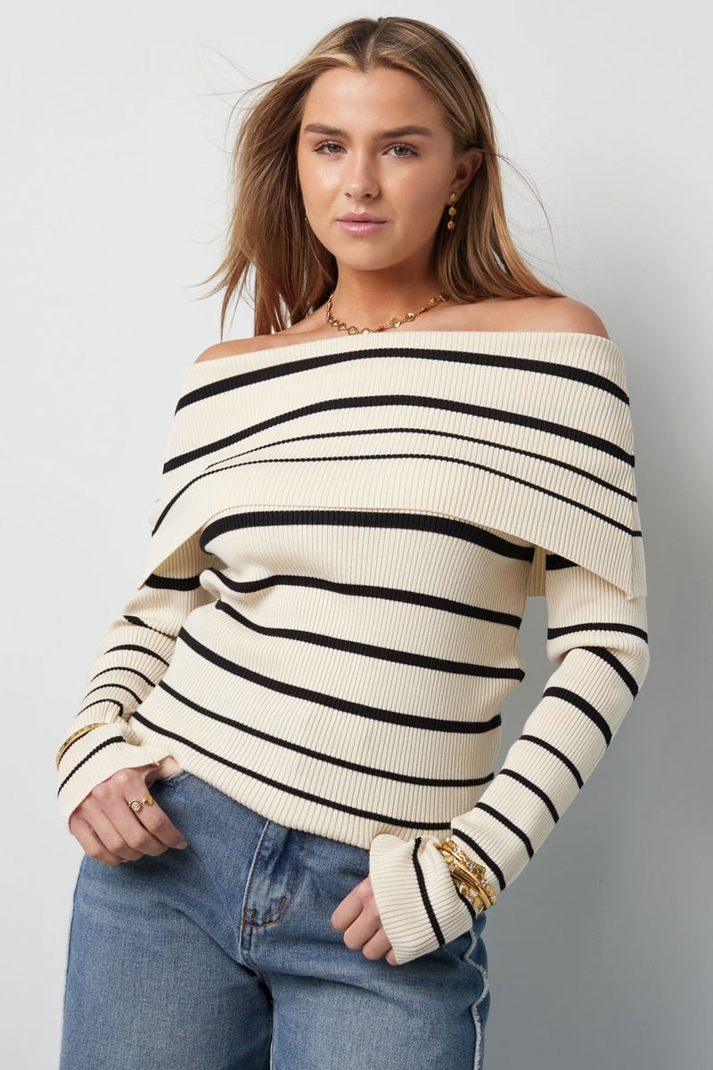 Gestreepte off shoulder top - Zwart & rood