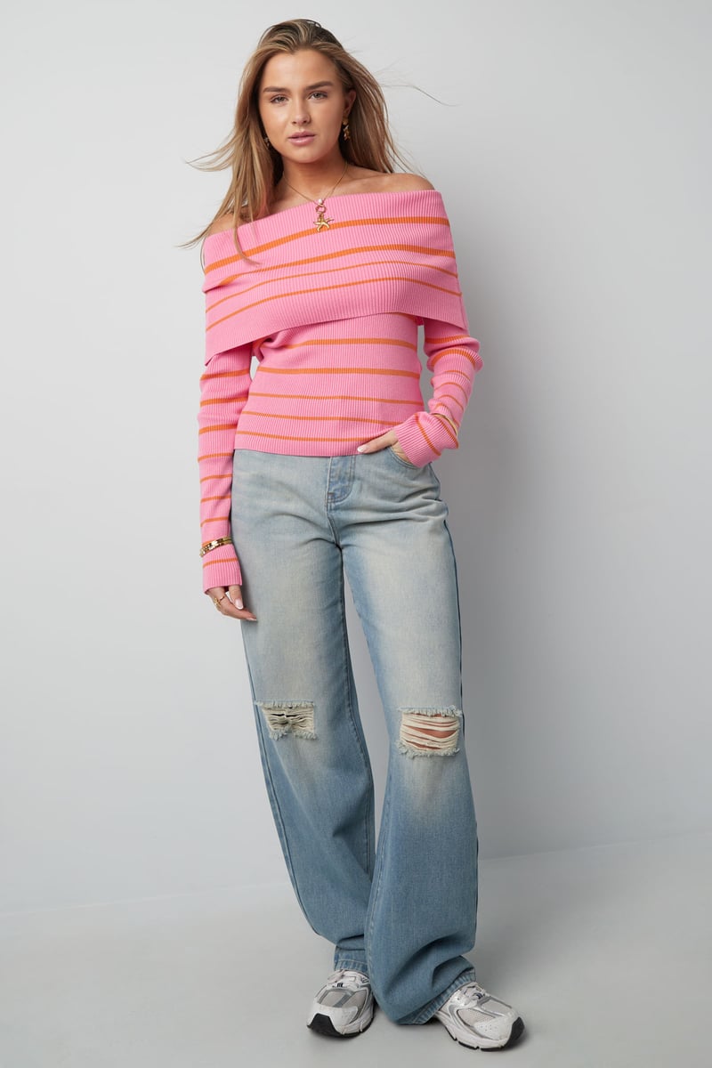 Gestreepte off shoulder top - Zwart &amp; rood