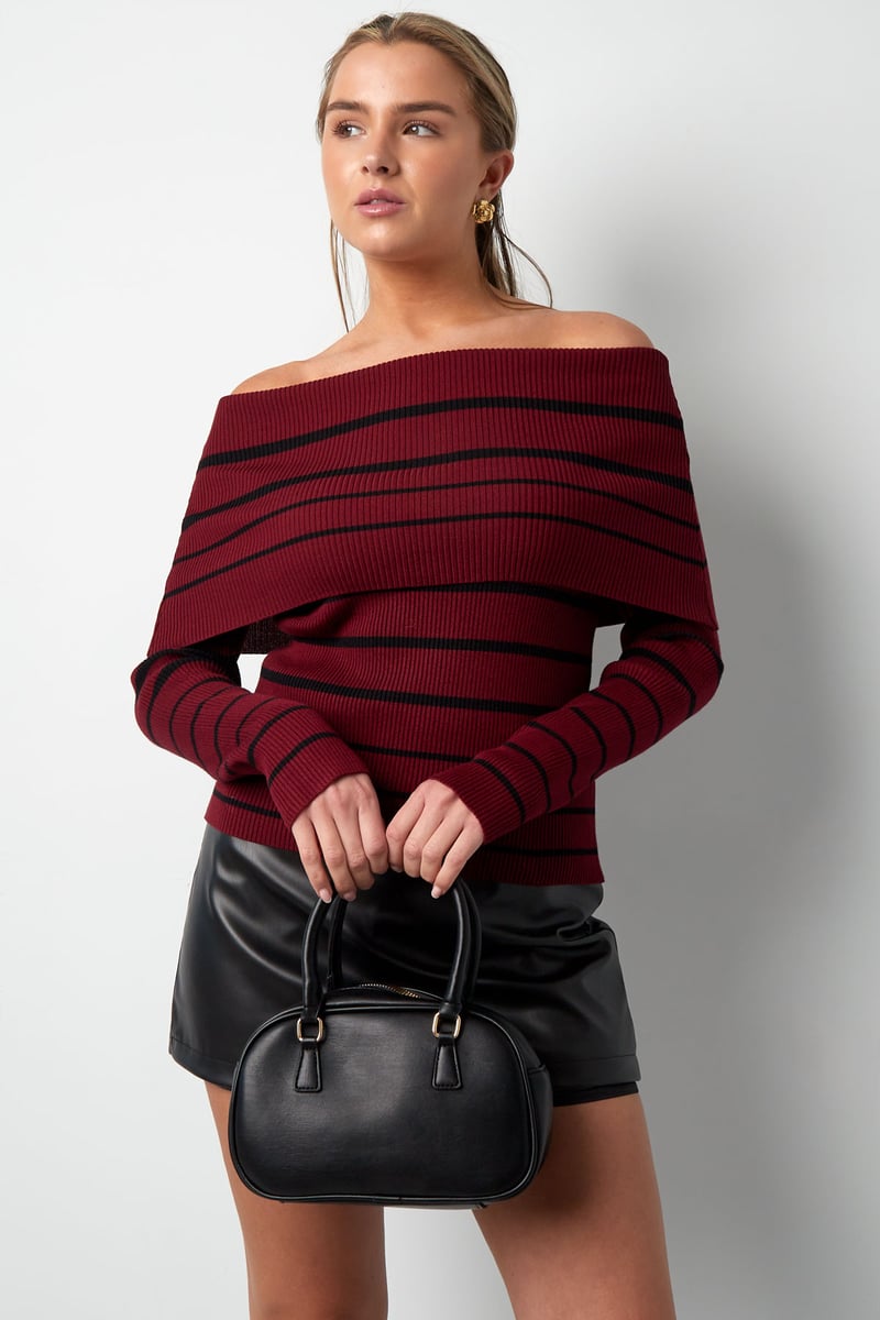 Gestreepte off shoulder top - Zwart &amp; rood