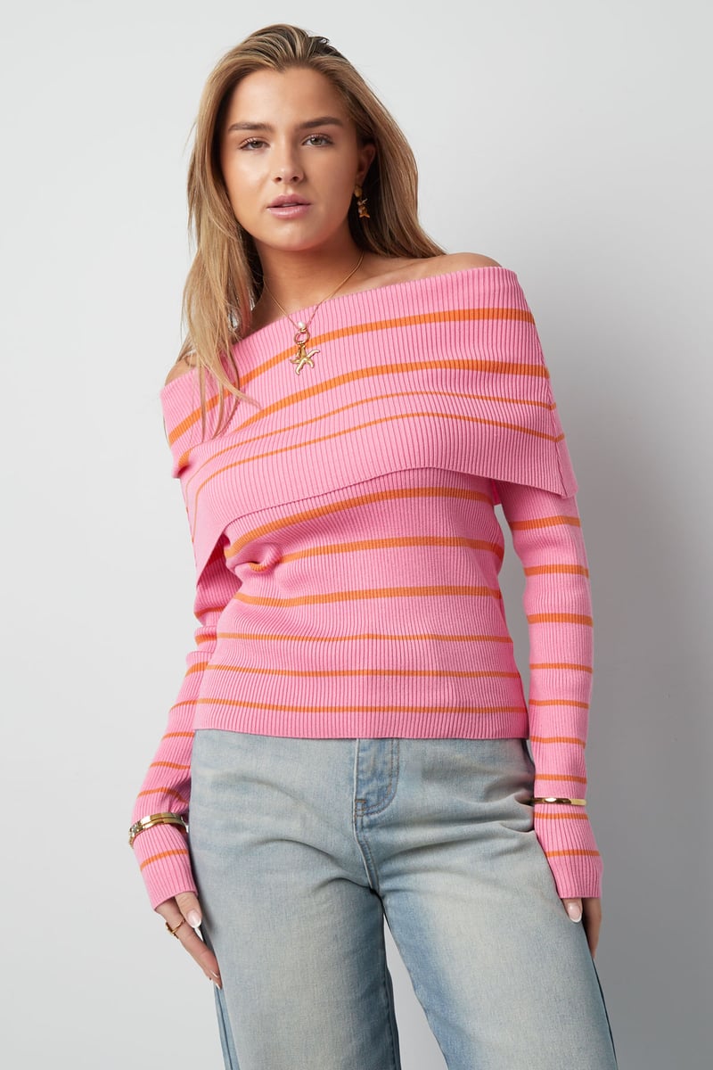 Gestreepte off shoulder top - Zwart &amp; rood