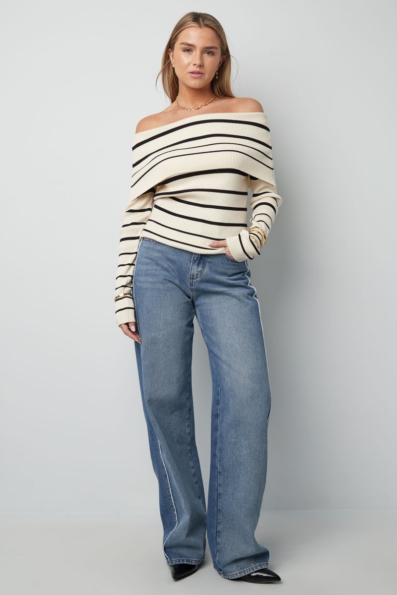 Gestreepte off shoulder top - Zwart &amp; rood