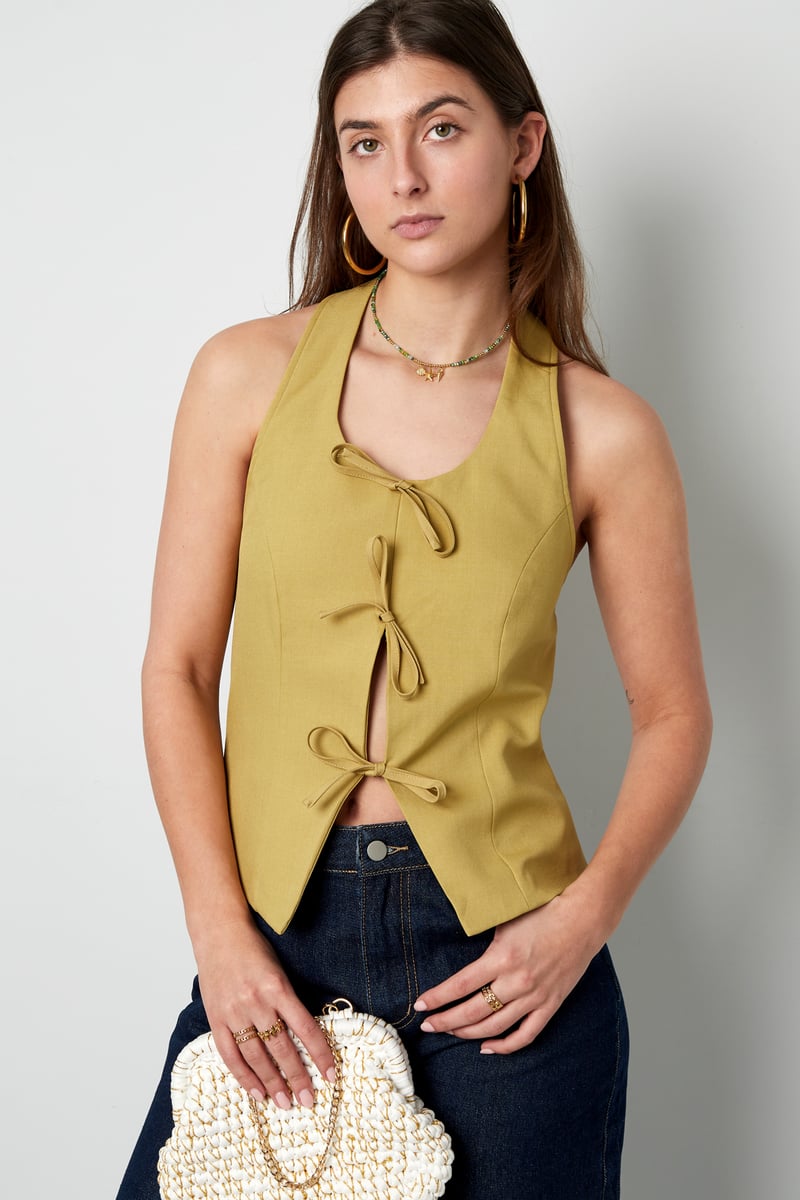 Bow Sleeveless Top - Beige 
