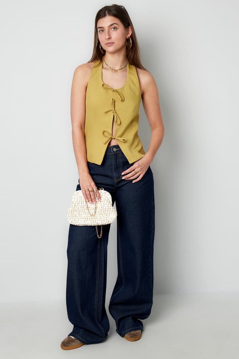 Bow Sleeveless Top - Beige 