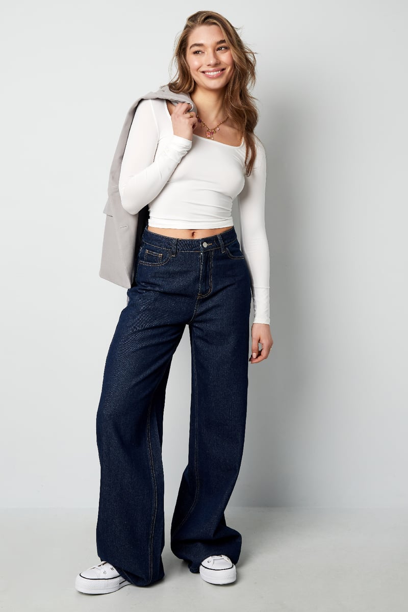 Everyday fit longsleeve lage hals - Zwart