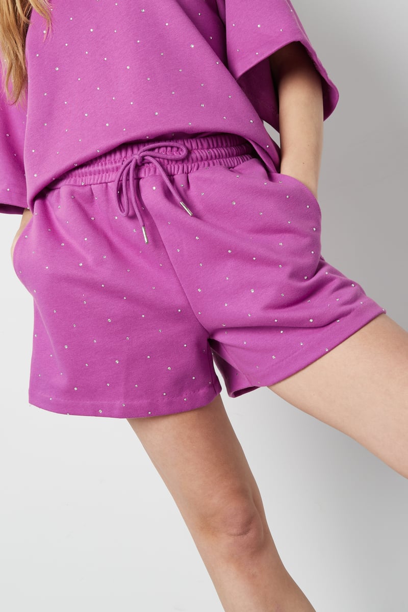 Joggingstof short met studs - Roze