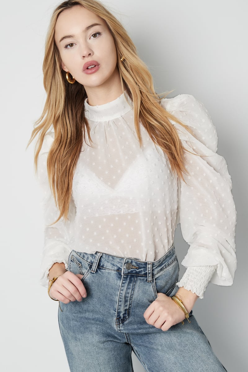 Blouse met bolletjes - Zwart