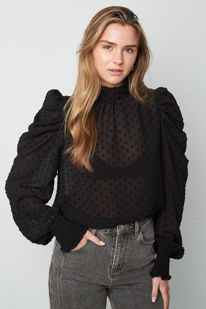 Blouse met bolletjes - Zwart