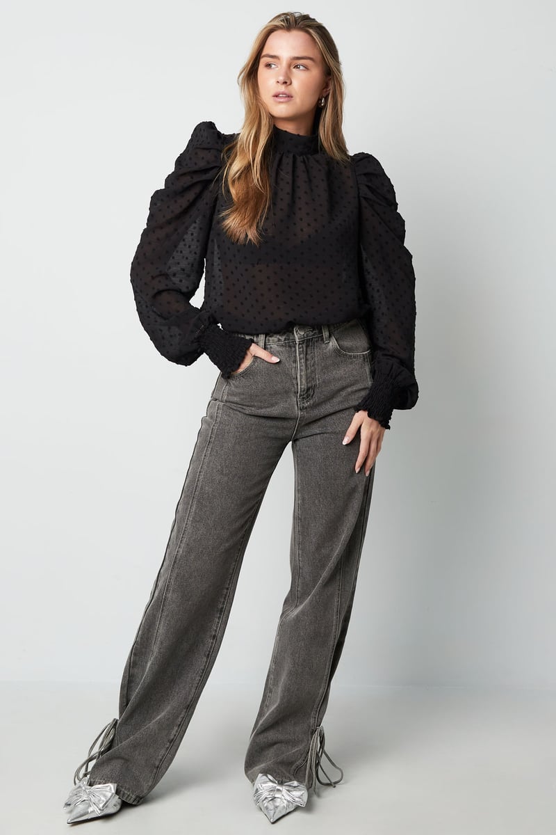 Blouse met bolletjes - Zwart