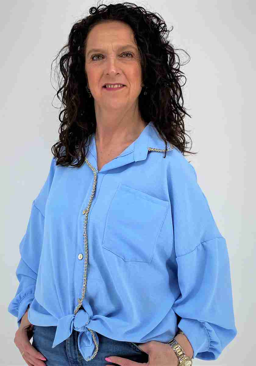 Blouse Blauw met Gouden Randen