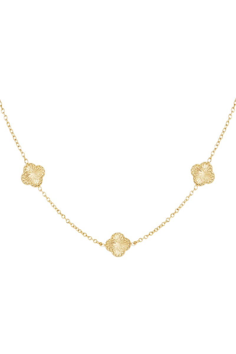 Ketting klaver met patroon Goud kleur Stainless Steel