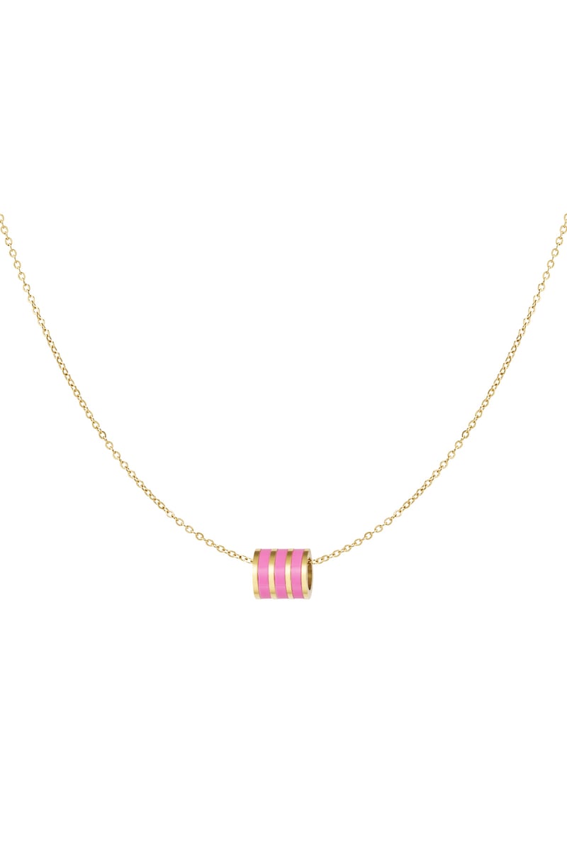 Ketting ronde bedel - Goud kleur/roze