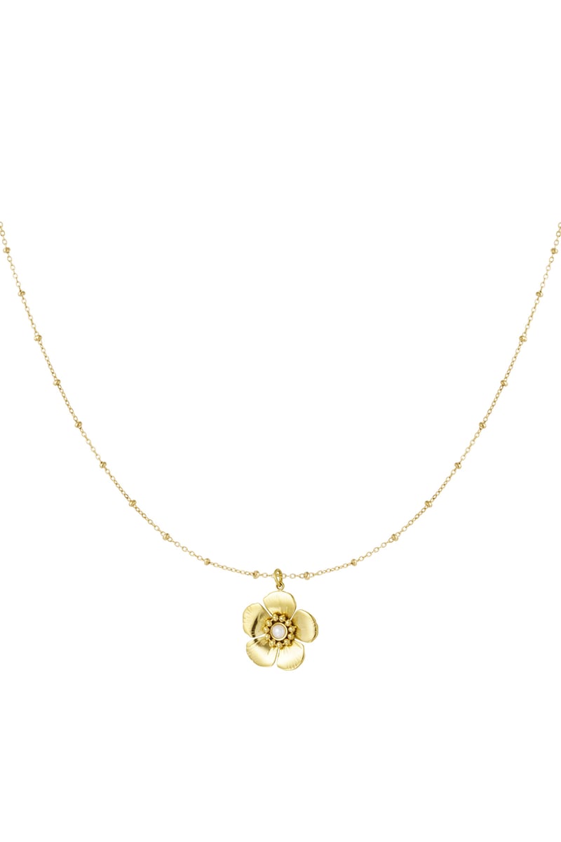 bolletje ketting met bloemetjes hanger en parel