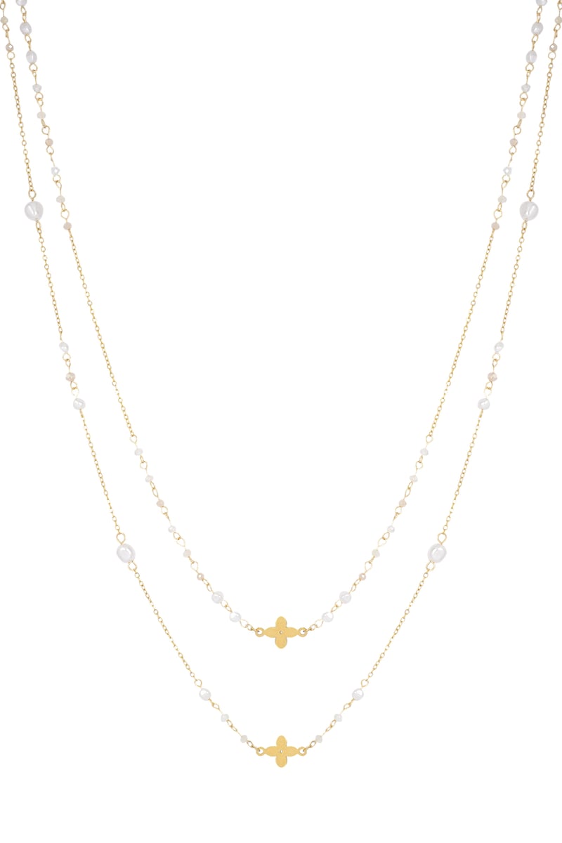 Dubbele klaver ketting - blauw/Goud kleur