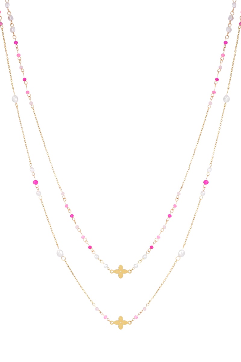 Dubbele klaver ketting - blauw/Goud kleur