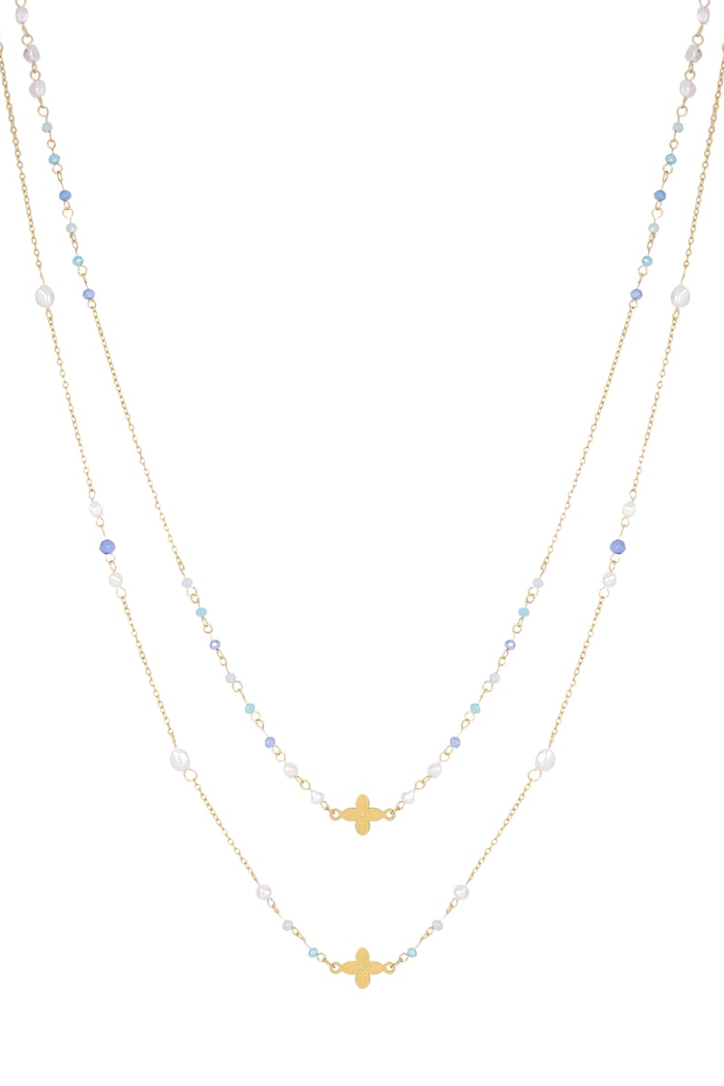 Dubbele klaver ketting - blauw/Goud kleur
